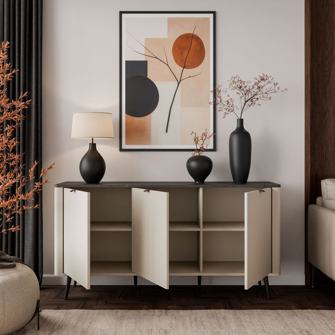 Brayden Studio 160 cm W Sideboard cashmere / grey stone 82cm H X 160cm W X 40cm D