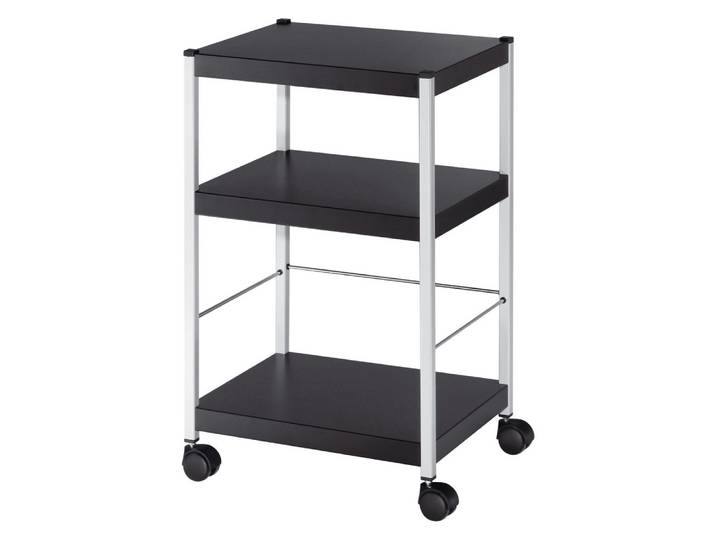 Table desserte mobile Polyvalente 3 plateaux en métal H. 74 x L. 45 cm – Noir / Aluminium