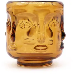 Set of 2 Buddha Faces Candle Jar - Antique Amber