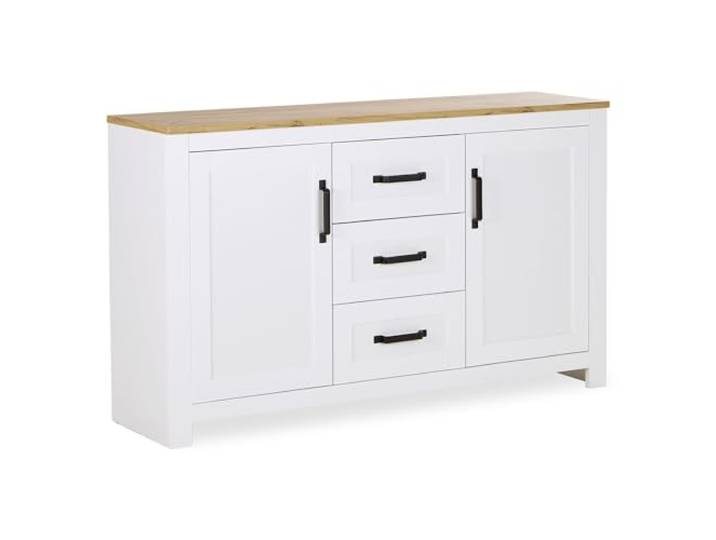 Homestyle4u 2497, Stilvolles Sideboard Kommode Weiß Eiche Landhausstil 150 cm breit mit 3 Schubladen Wohnzimmerschrank