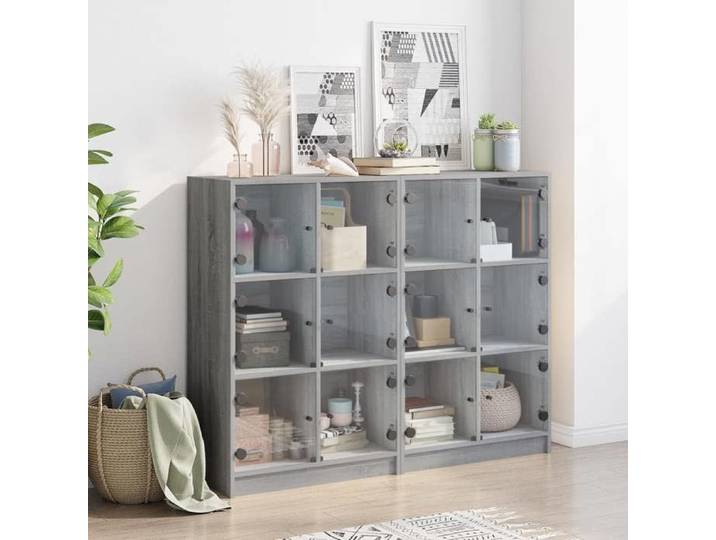 Buffet bas - JILI - Gris Bibliothèque moderne - avec portes sonoma gris 136x37x109 cm FR8105