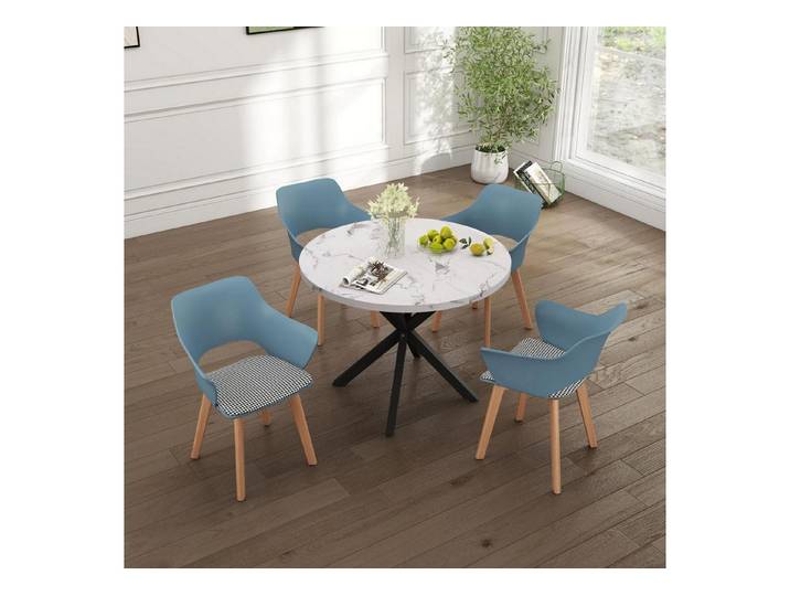 LuxusKollektion Essgruppe Esstisch Stuhlset 100x100x76cm 4 Stühle Marmor-bk Hellblau