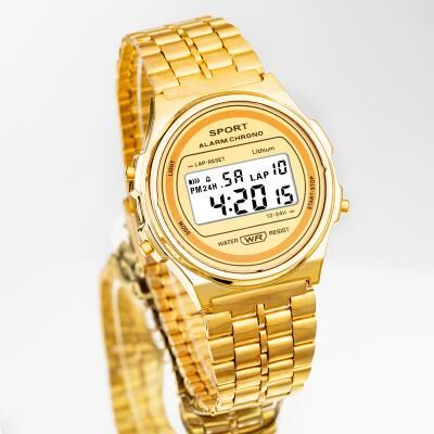 Fusion Finds Digital Watch For Women Retro Stainless Steel Strap Waterproof LED Sports Wristwatch gold
