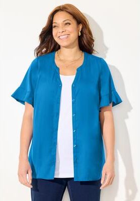 Plus Size Women's Isabella Romance Blouse by Catherines in Vibrant Blue (Size 2X)