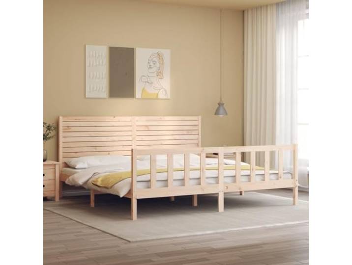 KTHLBRH Doppelbett 180x200 in aus Massivholz Bettgestell mit Kopfteil, Lattenrost aus Sperrholz inklusive, Rückenstütze, rustikaler Stil