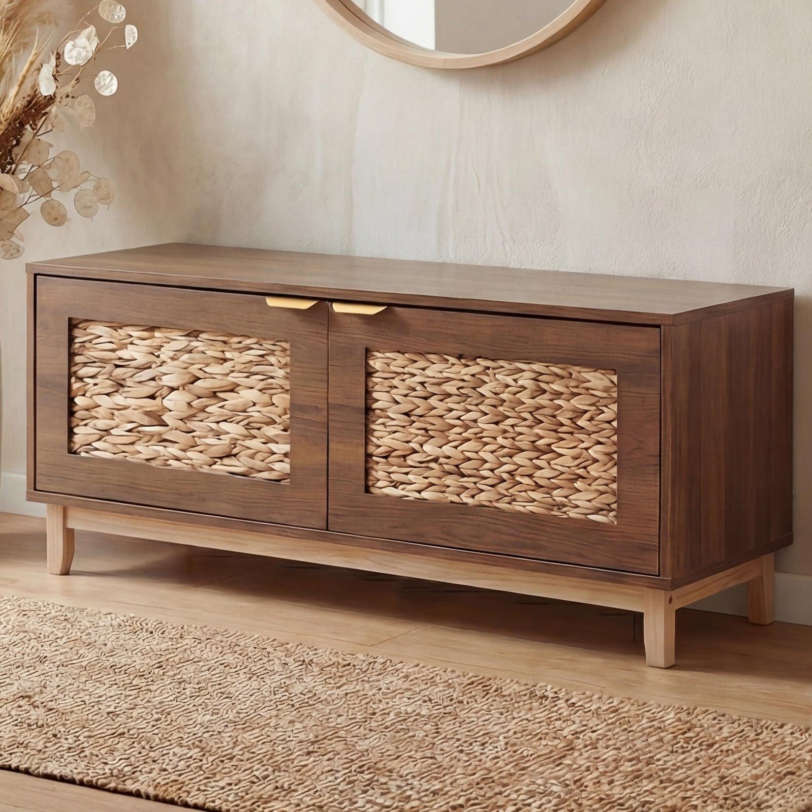 Sitzbank MCW-P54, Garderoben-Bank Schuhregal Schuhablage, MDF Melamin Wasserhyazinthefront 45x100x42cm ~ braun