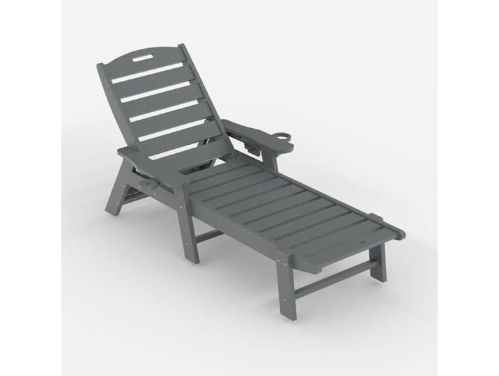Fauteuil lounge extérieur HDPE résistant froid dossier réglable porte‑boisson piscine jardin gris