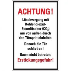 Aufkleber I Zusatzschild, Löschvorgang mit CO2 Feuerlöscher durch Türspalt, Folie, 200x300mm