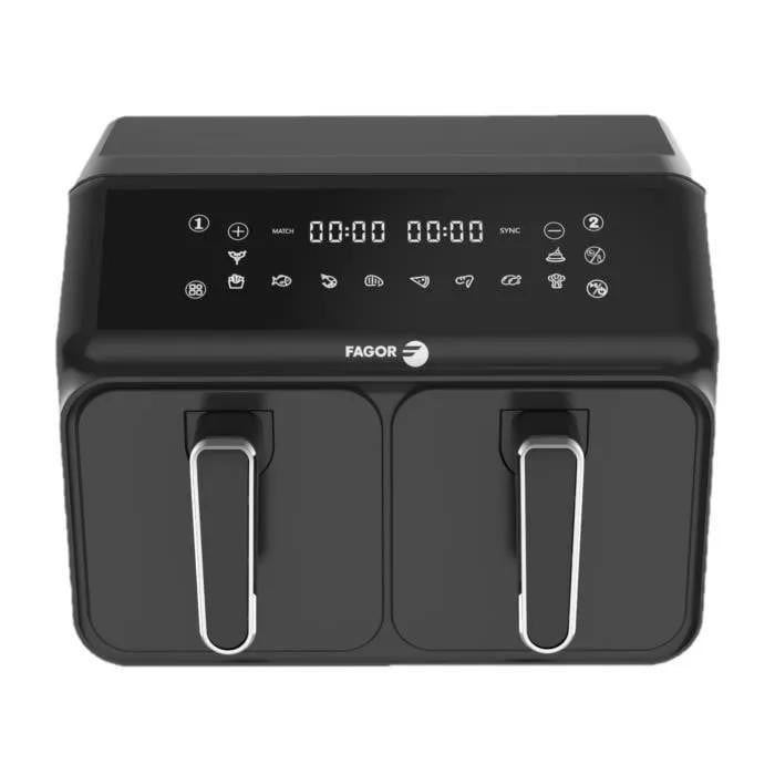 Fagor Airfryer FG2X4L met 8L capaciteit, dubbele 4L tanks en 8 programma's, 2200W