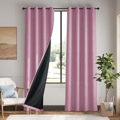 LightInthebox Curtain Drapes Linen Look 100% Blackout Curtains Coated Cotton Linen Fabric Natural Textured Drapes for Home Decor and Privacy
