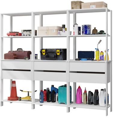 "Madesa Garage Storage Rack with 6 Drawers and Open Shelves 82""L"