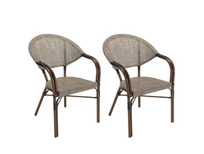 MACABANE VIANNEY - Lot de 2 chaises de jardin bistrot en acier textilène taupe