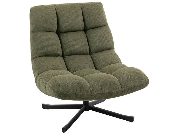 CollaHausse Fauteuil Lounge Pivotant Large Assise Chenille Déperlant Pieds Croisés Acier Vert