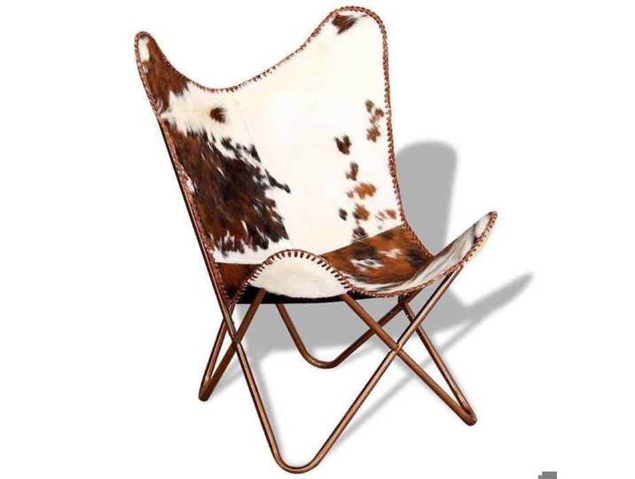 Fauteuil papillon Chaise papillon marron et blanc cuir de vache S1518