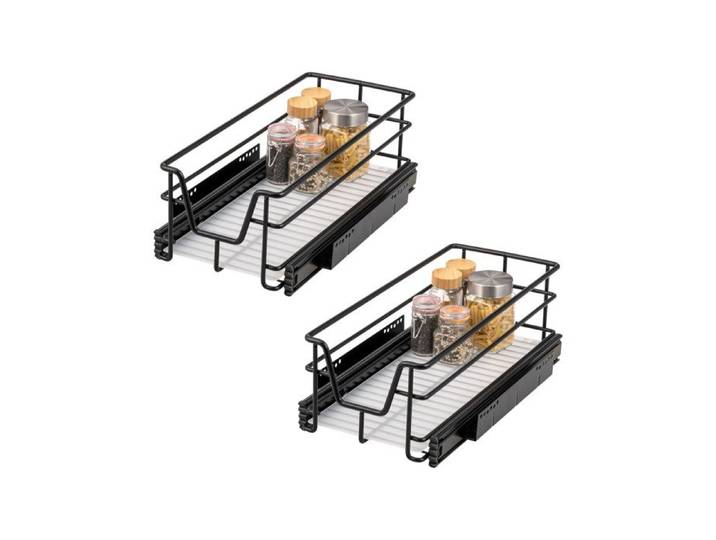 Tiroirs télescopiques Bremermann lot de 2 - 30 cm avec étagère tiroirs de cuisine adaptables en métal (noir)