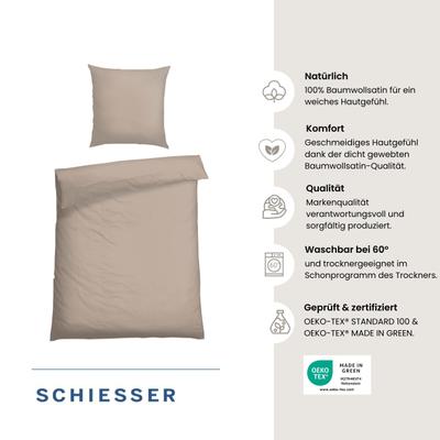 Bettwäsche SCHIESSER "Ella seidenmattes Bettwäscheset aus feinstem Baumwollsatin", braun (cappuccino), B/L: 135cm x 200cm, 1 Stk., 1 Stk., Satin, B/L: 80cm x 80cm, 2 Stk., Satin, Obermaterial: 100% Baumwolle, Bettwäsche, Bettwäsche, OEKO-TEX MADE IN...
