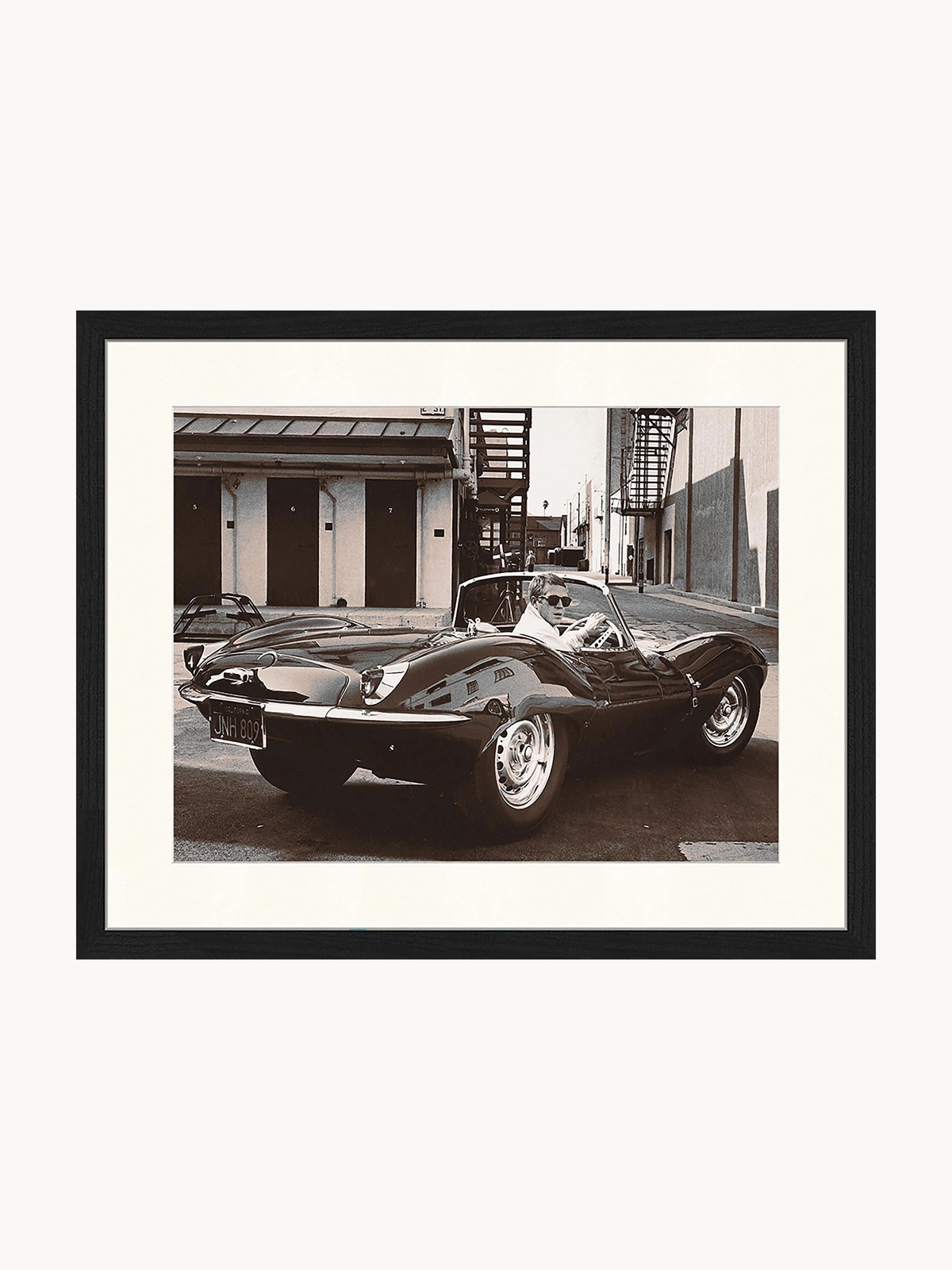 home24 Ingelijste foto Steve McQueen in Jaguar, meerkleurig, B: 52 cm, H: 42 cm