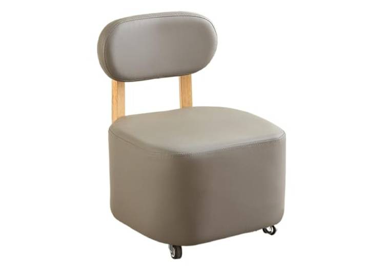 DANNMPX Sitzhocker Wohnzimmer Rückenlehne Rollfußhocker PU-Leder Massivholzrahmen Mehrzweck Zusätzliche Sitzplätze(Gray)