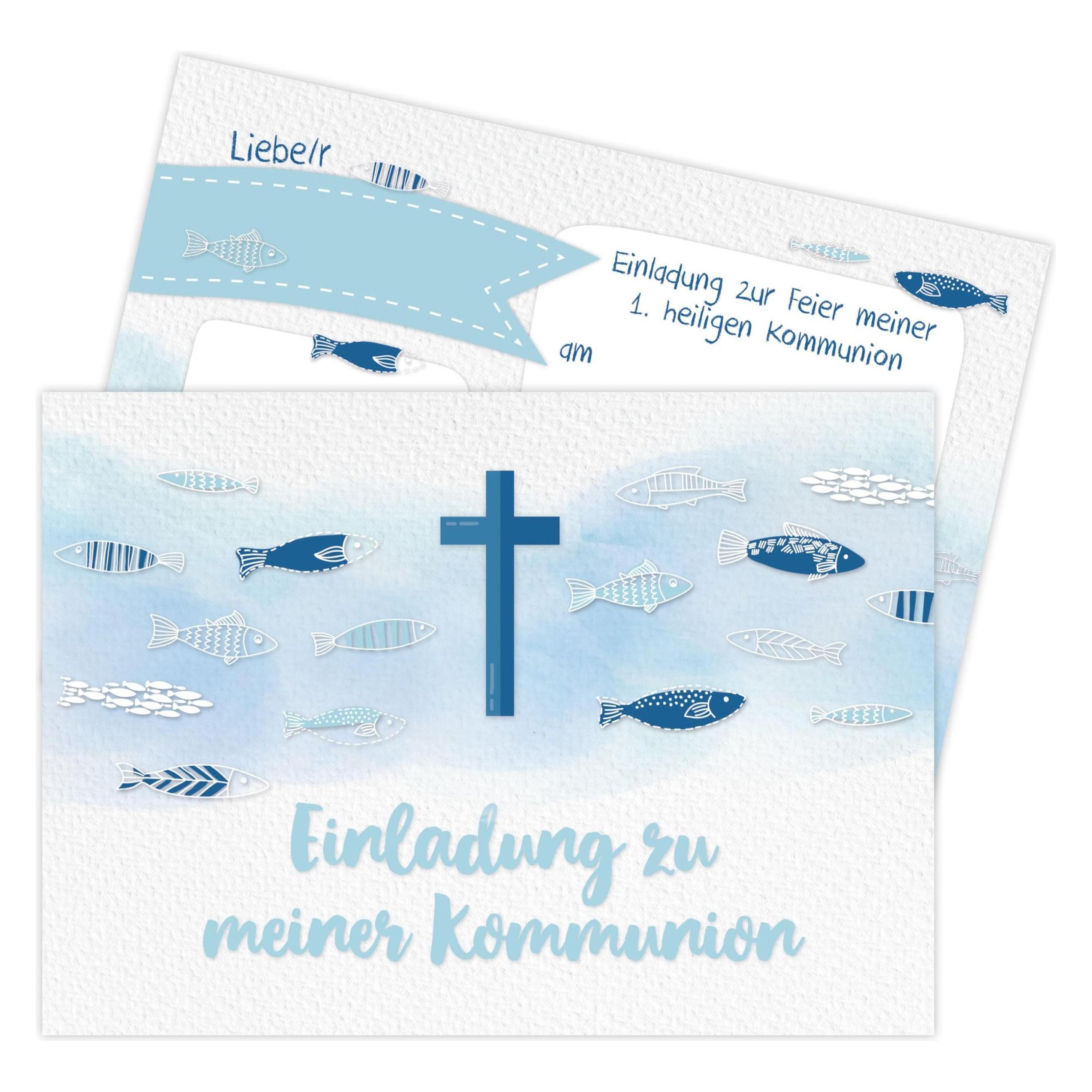 Papierdrachen Einladungskarten zur Kommunion - Fische (12 Stk.) (71721764)