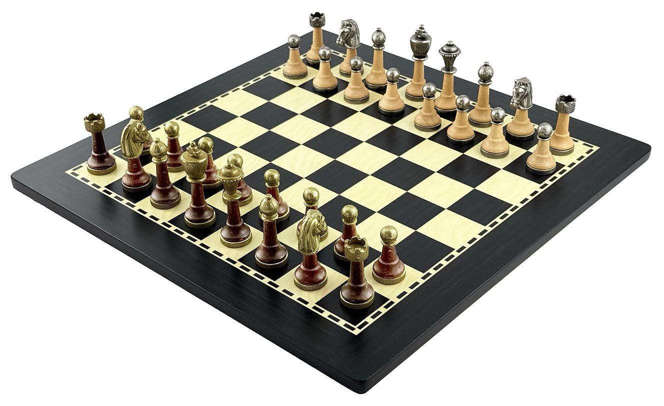 Italienische Schachfiguren Classic Metall/Wood + Schachbrett Ebony 40