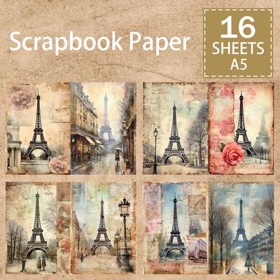 16 Sheets A5 Size Retro Flower Architecture, Vintage English Background, Scrapbook Journal Planning Set 16 Sheets A5 Size Retro Flower Architecture, Vintage English Background, Scrapbook Journal Planning Set