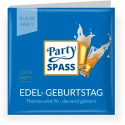 90. Geburtstag Geburtstagseinladungen in Blau im Design "Partyspaß" - Musterkarte