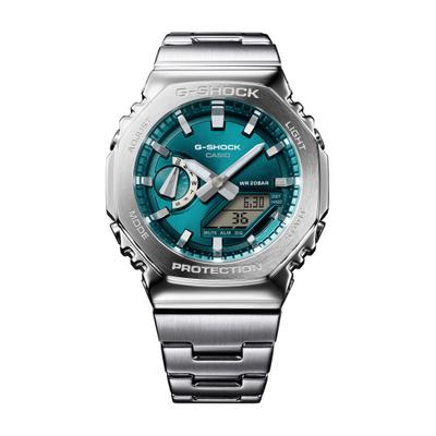 Chronograph CASIO G-SHOCK, blau (edelstahlfarben, petrol, grün, blau), Armbanduhren, Herren, edelstahlfarben, Chronograph, Quarzuhr, Armbanduhr, Herrenuhr, Edelstahlarmband, analog, digital