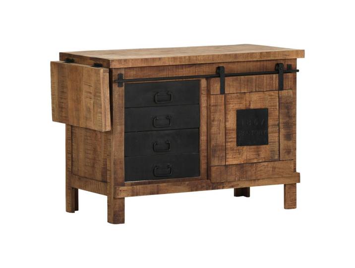 Landscape Barschrank, Dunkelbraun, Holz, Mangoholz, massiv, 4 Schublade(n) Schubladen, 135x76x50 cm, Esszimmer, Barmöbel, Barschränke & Theken