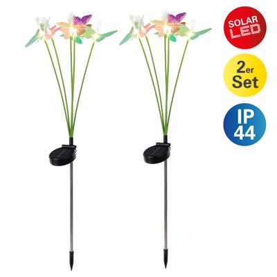LED Solarleuchte NÄVE "Mariposa", bunt, H:70cm, Leuchten, 2er-Set Dekoerdspieß, je 6 Schmetterlinge, je 6 LED, H: 70cm, bunt