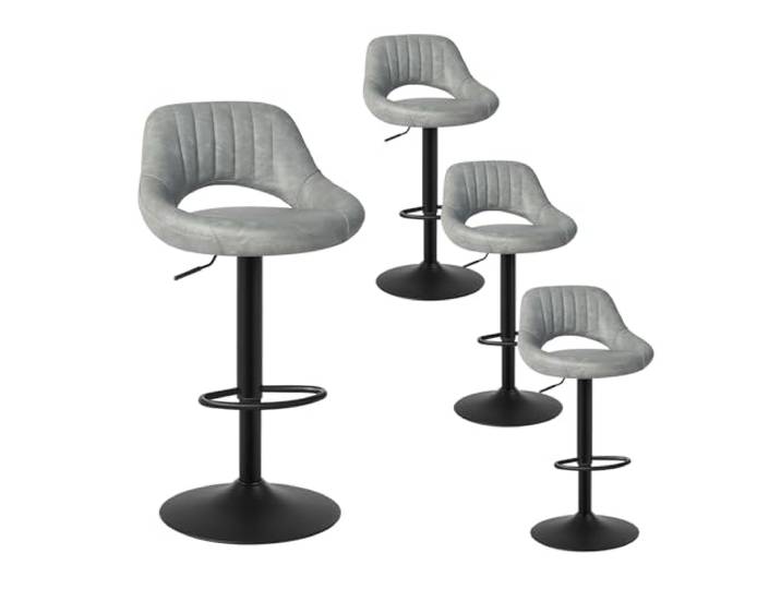 EUGAD 4X Barhocker Tresenhocker Bistrohocker Designer Hocker drehbar und stufenlos höhenverstellbar mit Rückenlehne aus Kunstleder Gestell aus Stahl Grau, 0669BY-4