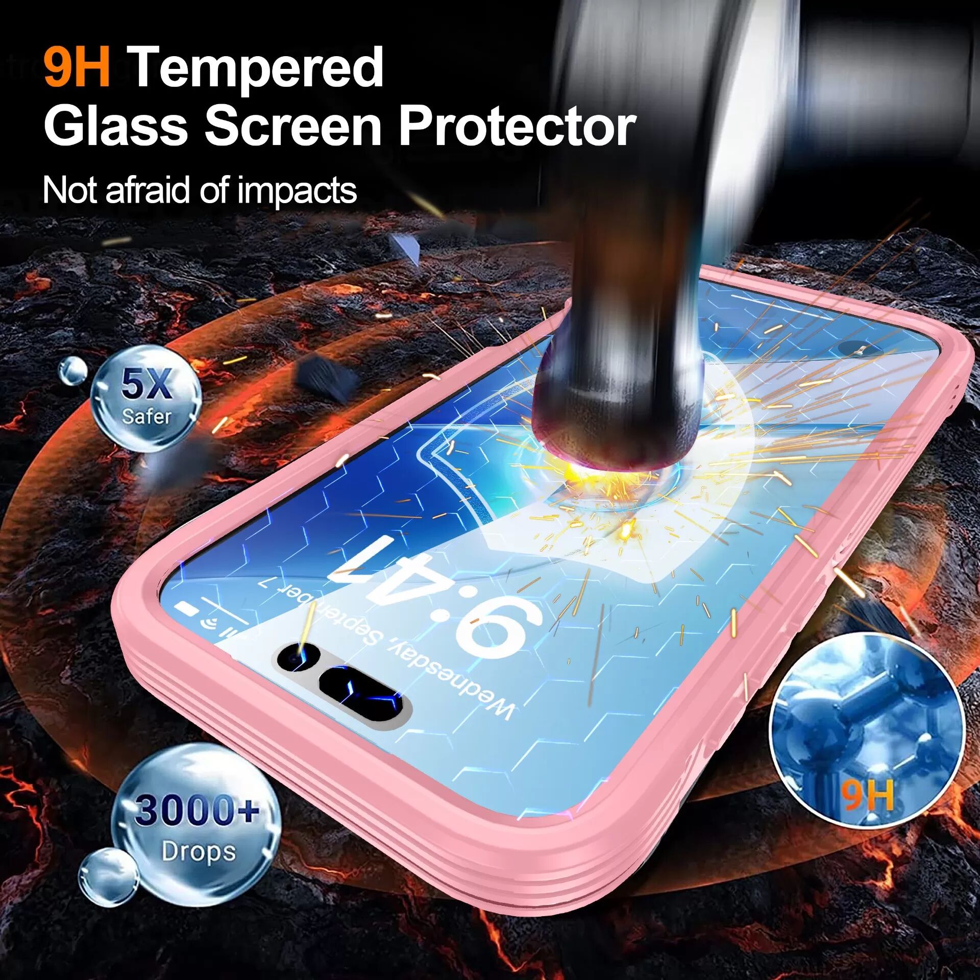 INF Coque Rose 9H en Verre Trempé Antichoc Compatible avec iPhone 17 Pro avec Chargement Sans Fil