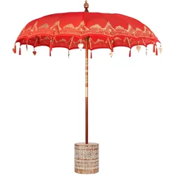 Helloshop26 - Runder balinesischer Outdoor-Sonnenschirm 215 x 215 x 260 cm großer Schatten Chill-Ambiente aus roter Baumwolle