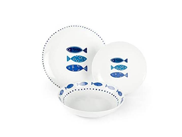 Excelsa 50249 Ocean 18-delig tafelservies, porselein, wit/azuurblauw