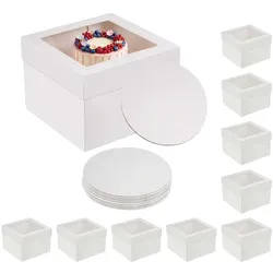 Relaxdays Tortenbox Set Sichtfenster & Cakeboards Weiß,Transparent