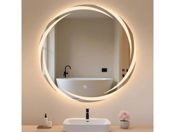 Miroir de salle de bain - NETTLIFE - Miroir rond 80 cm - Éclairage LED dimmable - IP44 - désembuage