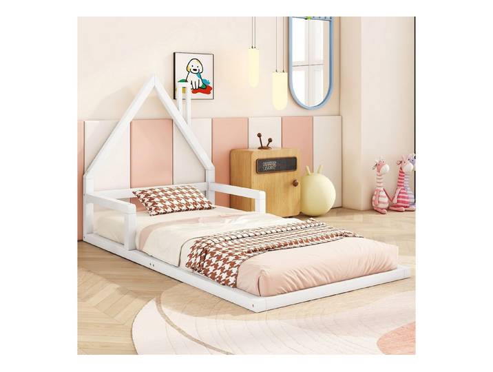 IDEASY Kinderbett Kinderbett,Flachbett,Hausform, Kiefer massiv, einfache Form - 90*200cm (Packung, 1-tlg)