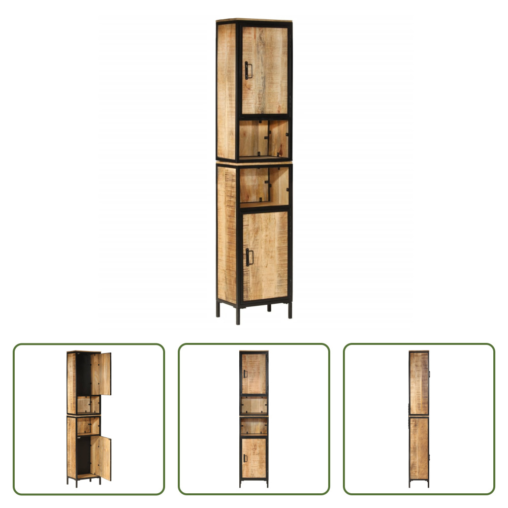 The Living Store Badschrank 40x27x180 cm Eisen und Massivholz Mango