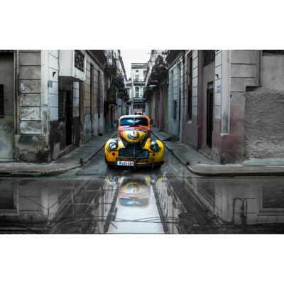Fototapete PAPERMOON "Photo-Art SVETLIN YOSIFOV, KLASSISCHES ALTES AUTO IN HAVANNA, KUBA", bunt, B:3,5m L:2,6m, Vlies, Tapeten