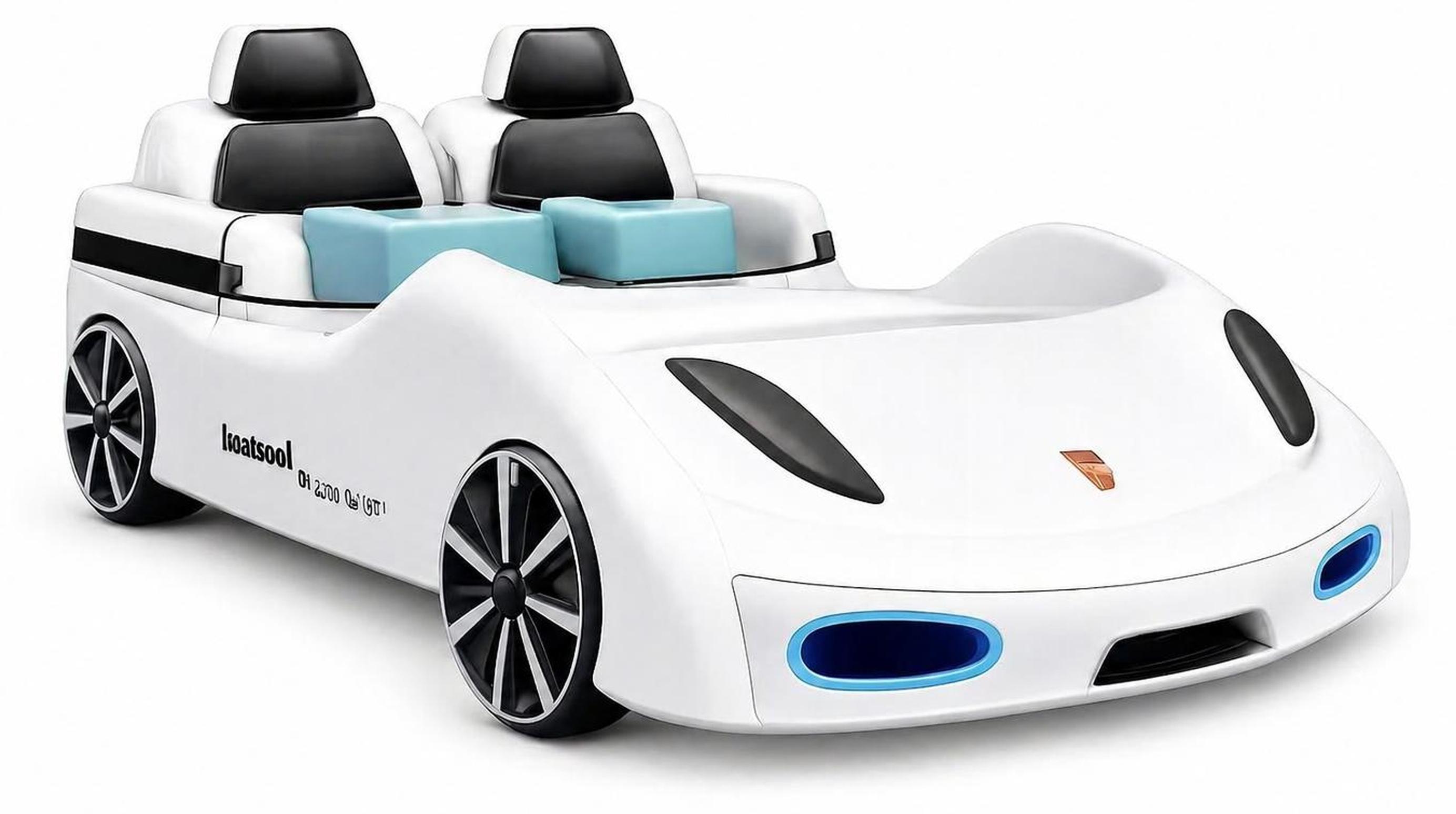 Weißes Kinderbett mit LED-Beleuchtung auf Rädern Auto-Bett