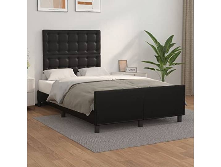 Kunstleder Höhenverstellbar Bettgestell mit Kopfteil Schwarz 120x200 cm Bettgestell mit Kopfteil Schwarz 120x200 cm Kunstleder Höhenverstellbar Stabil Stützbeine Sperrholzlatten Lesen Fernsehen