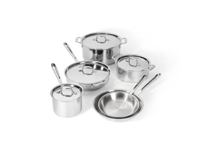 All-Clad D3 3-lagiges Edelstahl-Kochgeschirr-Set, 10-teilig, Induktion, ofenfest, 600 F, Küchen-Kochset mit Bratpfannen, Töpfen, Sautépfanne, Suppentopf und Suppentopf, Töpfe und Pfannen, Silber