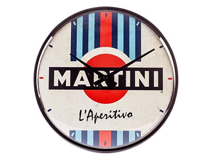 Nostalgic-Art Retro wandklok, Martini – L'Aperitivo Racing Stripes – Geschenkidee voor cocktailfans, Grote keukenklok, Deco vintage design, Ø 31 cm