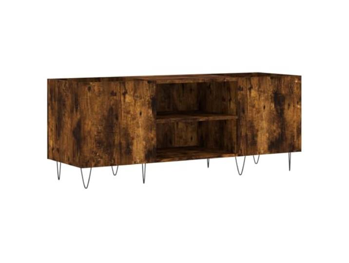 HKQWPBF Plattenschrank Räuchereiche 121x38x48 cm Holzwerkstoff Schallplatten aufbewahren, LP-Sammlung, Plattenspieler, Eisenbeine, industrielle Note, Wohnzimmer