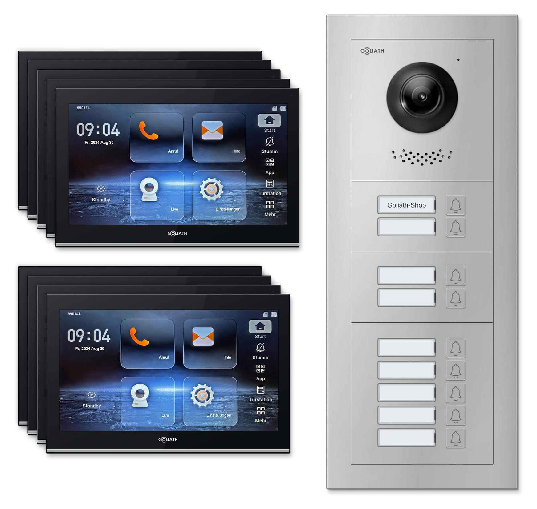 Goliath Premium IP GL-IPH900.3 Video-Türsprechanlage, 9 Familien, 9× 10 Zoll Schwarz, Silber, Aufputz