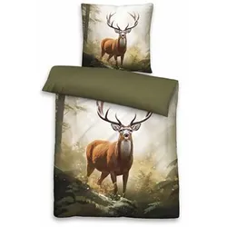 biberna® Wendebettwäsche Hirsch Baumwoll Feinbiber Einzelbett, 2tlg.
