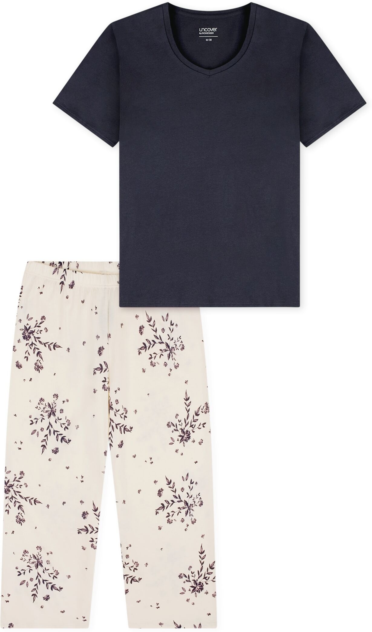 Pyjama UNCOVER BY SCHIESSER "UNCOVER Nightwear", Damen, Gr. 46, grau (808, blau), Obermaterial: 100% Baumwolle, Homewear-Sets Pyjama 808, blau 46