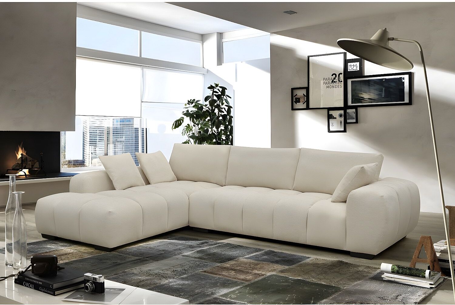 Habitat et jardin Sofá esquinero de tela "Monceau" - 3 plazas - Beige