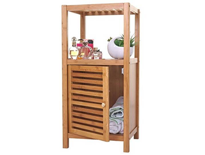 Étagère de salle de bains HWC-B18\, Armoire\, Commode\, Bambou - 80x36x34cm