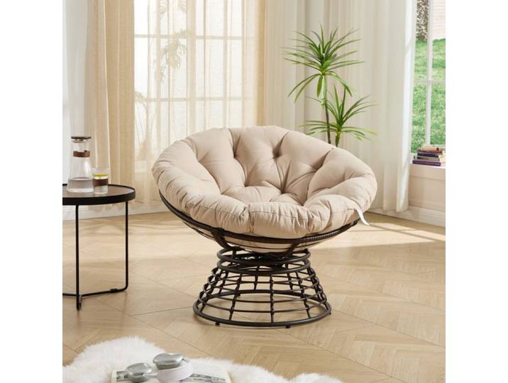 Confort ergonomique fauteuil papasan rotatif en rotin PE coussin épais 360° pour adulte