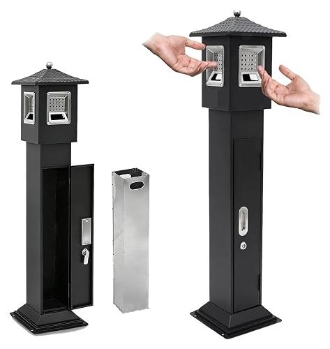 Gewerbe Mülleimer 120 cm Höhe, mülltonne aus Edelstahl mit Stahl Inneneimer, wasserdicht schließbar Abfallbehälter für draußen, 25x25x120 cm leicht zu reinigen, schwarz trash can